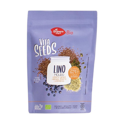 Semillas de lino molido con cáñamo, girasol, sésamo, calabaza y arándanos